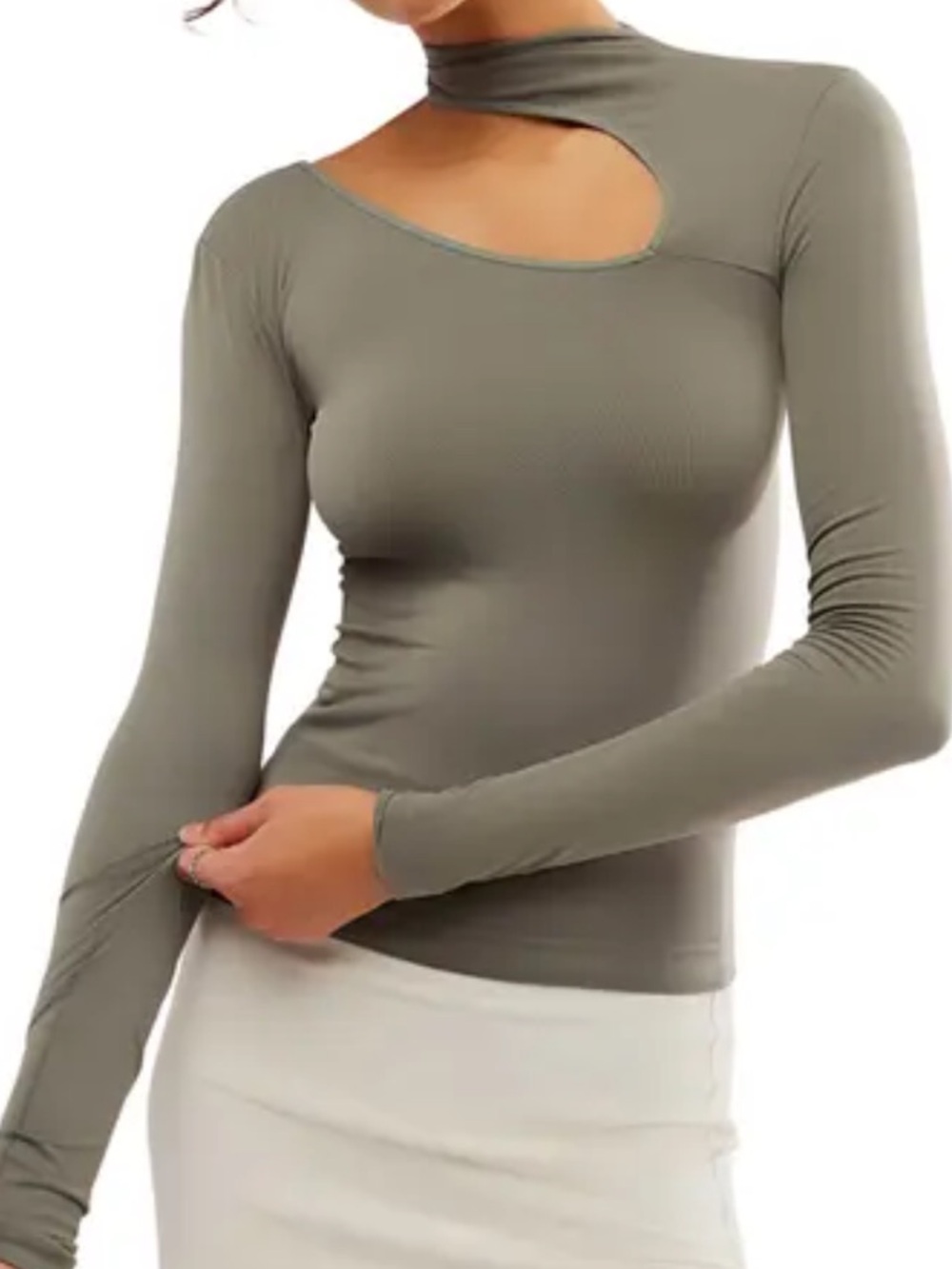 Free People Cutout Long Sleeve Top M in Olive Green